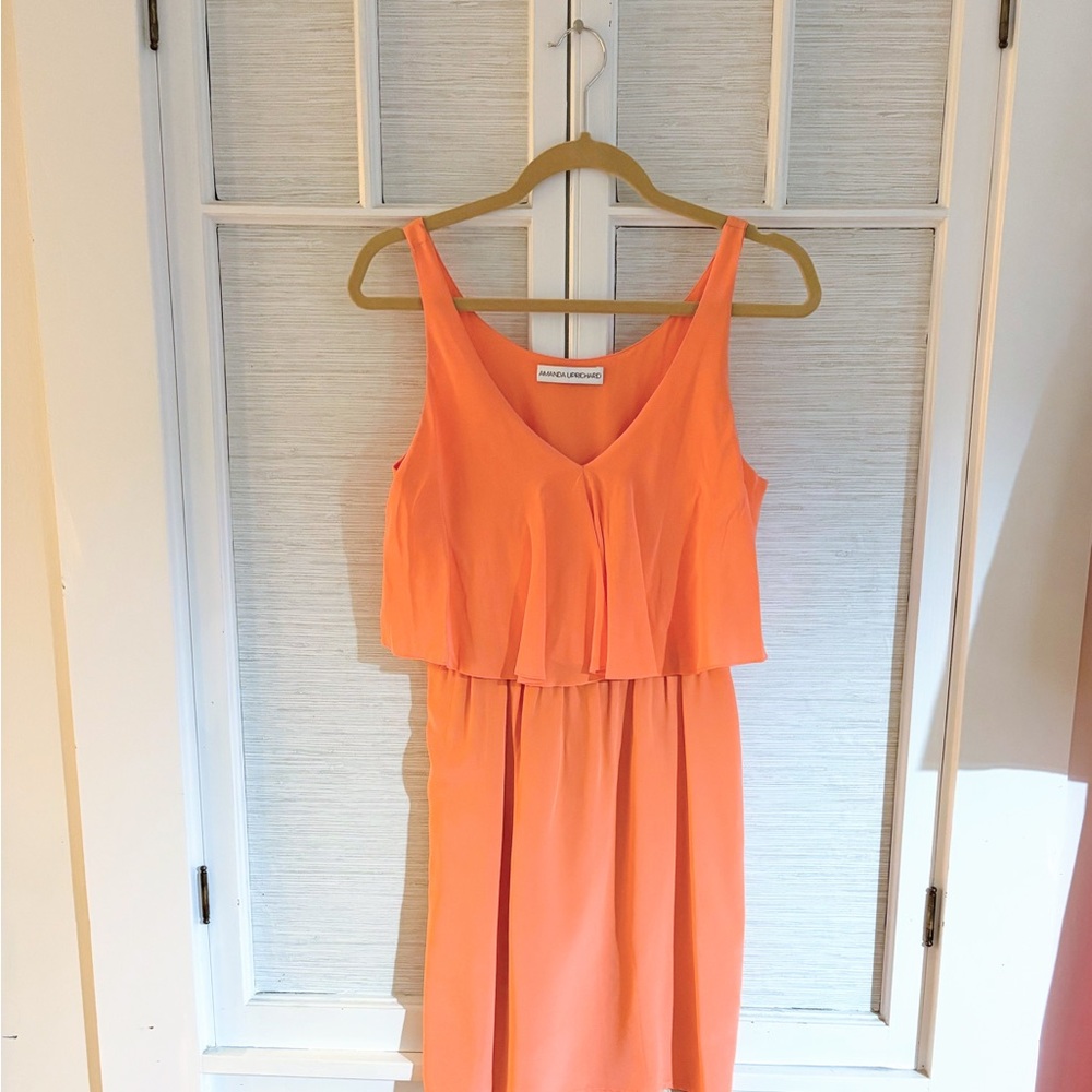Amanda Uprichard Orange Midi Sundress V-Neck Wedding Guest